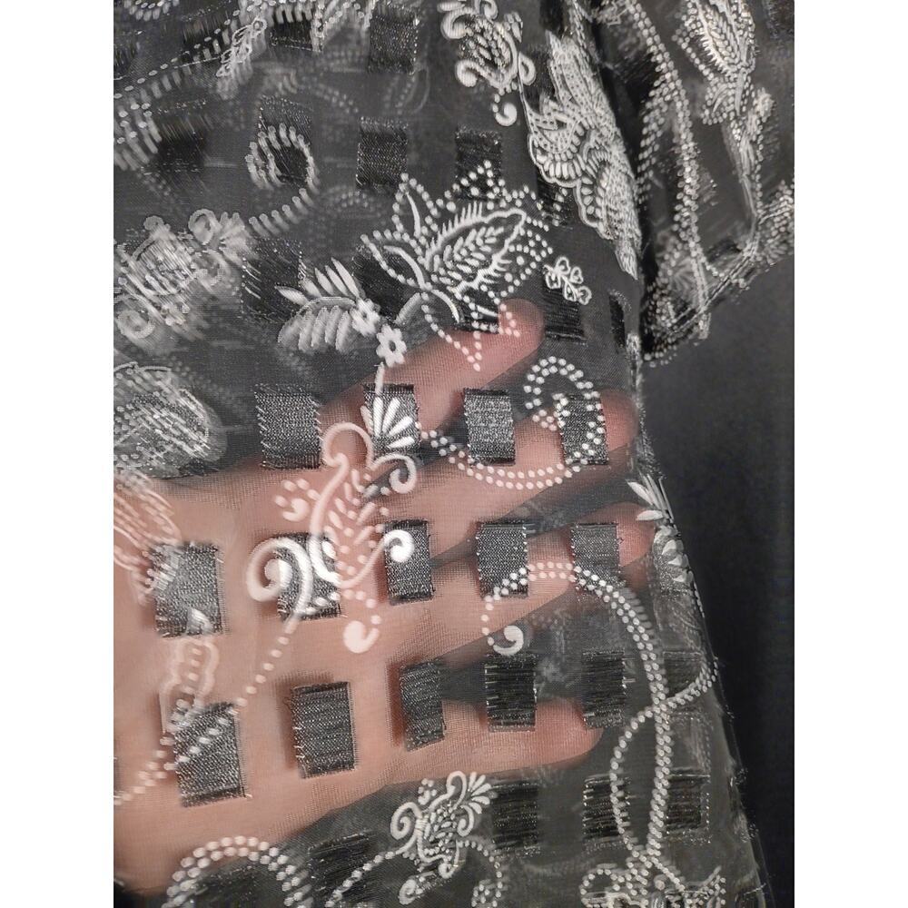 Notations XL Sheer Tie Front Black Paisley Collared Short Sleeve Summer Cardigan - Picture 4 of 6